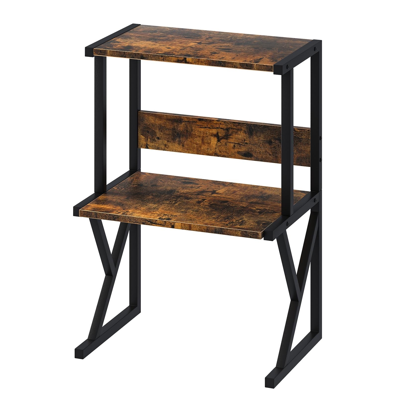 with 3 Tier Wood Storage Shelves,Under Desk Table,Multi-Purpose Home Office Desk Organizer for Fax Machine, Scanner (...