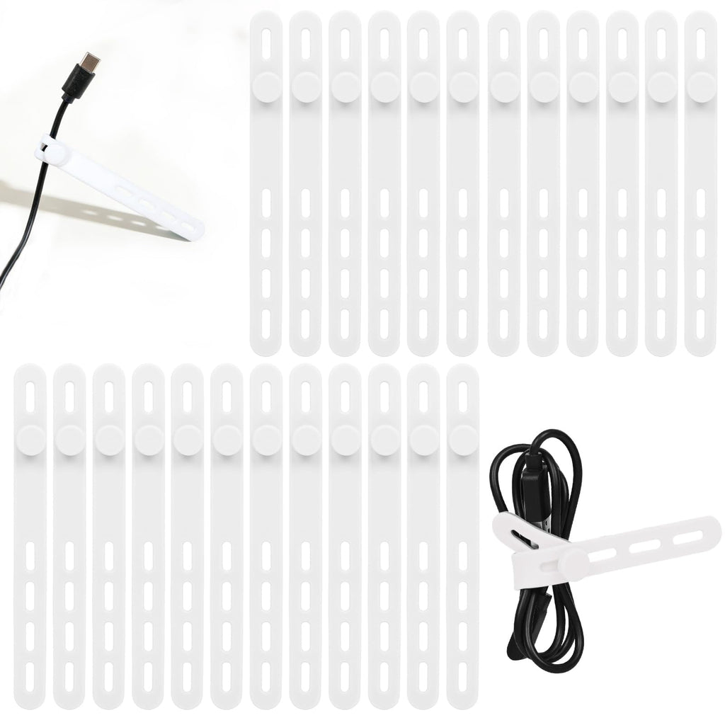 24Pcs Silicone Cable Ties - Reusable & Washable with Locking Buckles, Adjustable Fastening Cable Management Straps, M...