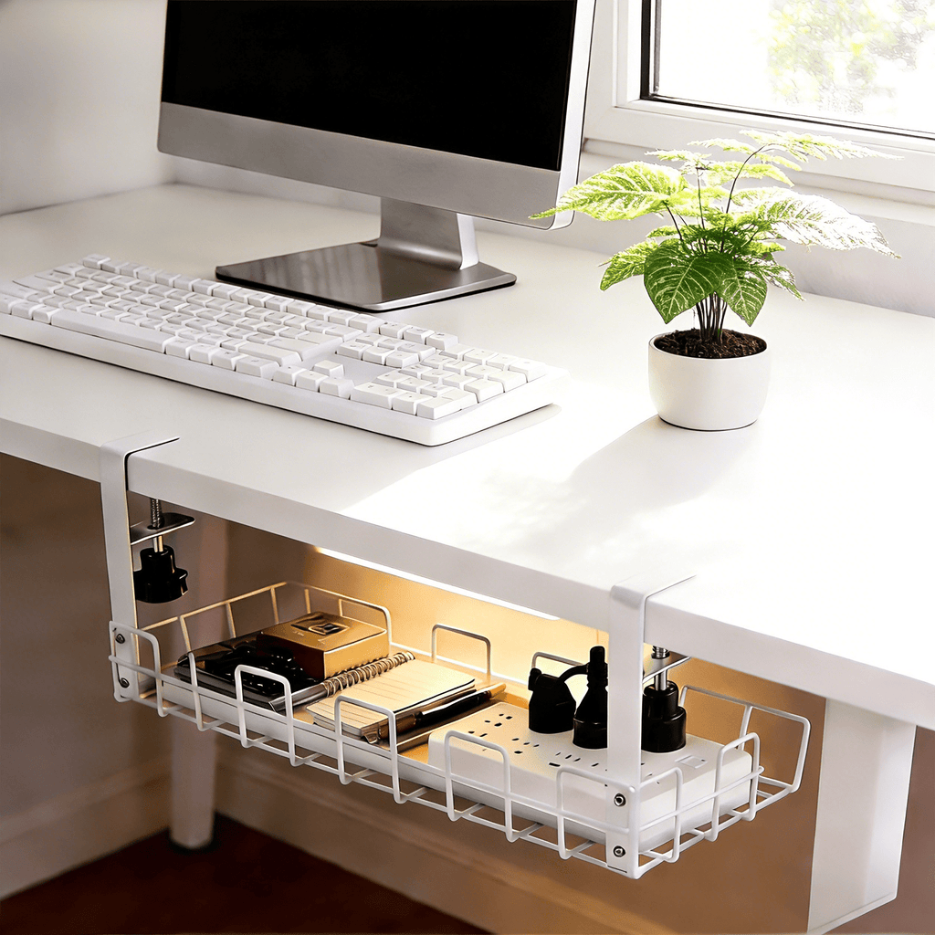No Drill Under Desk Cable Management Tray Under Desk Cable Tray Holder Desk Cable Organizers Accessories Desk Cable M...