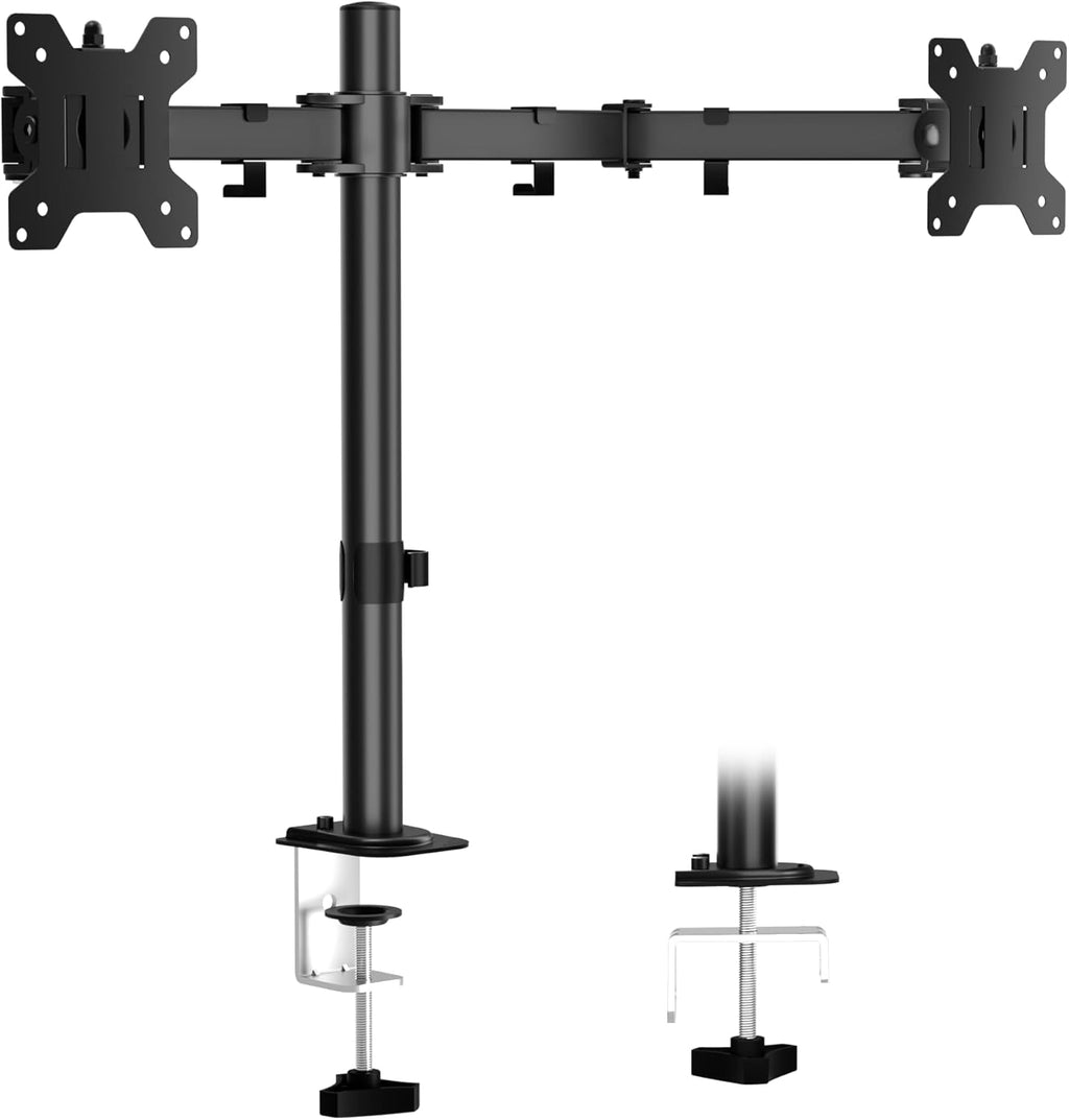 Dual Monitor Mount for Desk, Stand Holds 2 Computer Screens Fits 13" to 27", Heavy Duty Fully Adjustable Arm with C-Clamp and Grommet Base,