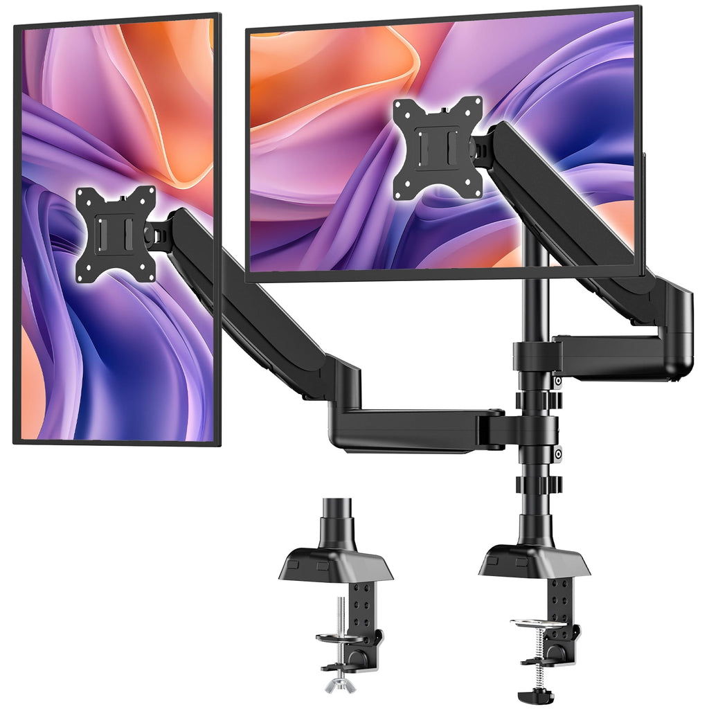 Dual Monitor Stand - Full Adjustable Monitor Desk Mount Swivel Vesa Bracket with C Clamp, Grommet Mounting Base for 13 to 32 Inch Computer S