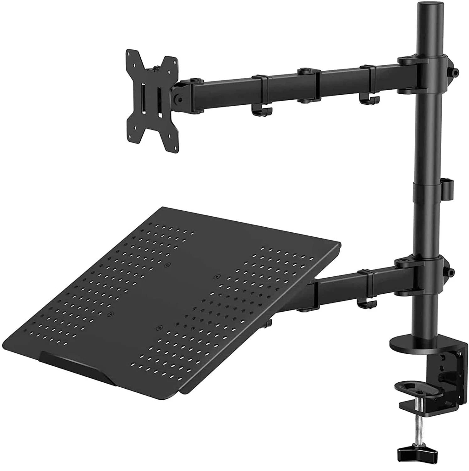 with Laptop Tray, Adjustable Desk Mount Arm for 13"-32" Screens, 2-in-1 Computer Riser, Height Tilt Swivel Rotation f...