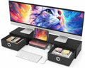Dual Monitor Stand Riser with Two Drawers, Extra Large Storage Monitor Stand for 2 Monitors, Desktop Oraganizer Stand...
