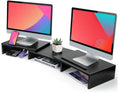 Dual Monitor Stand Riser with Adjustable Length & Angle, Multifunctional Double Monitor Riser with 2 Slot for PC, Com...