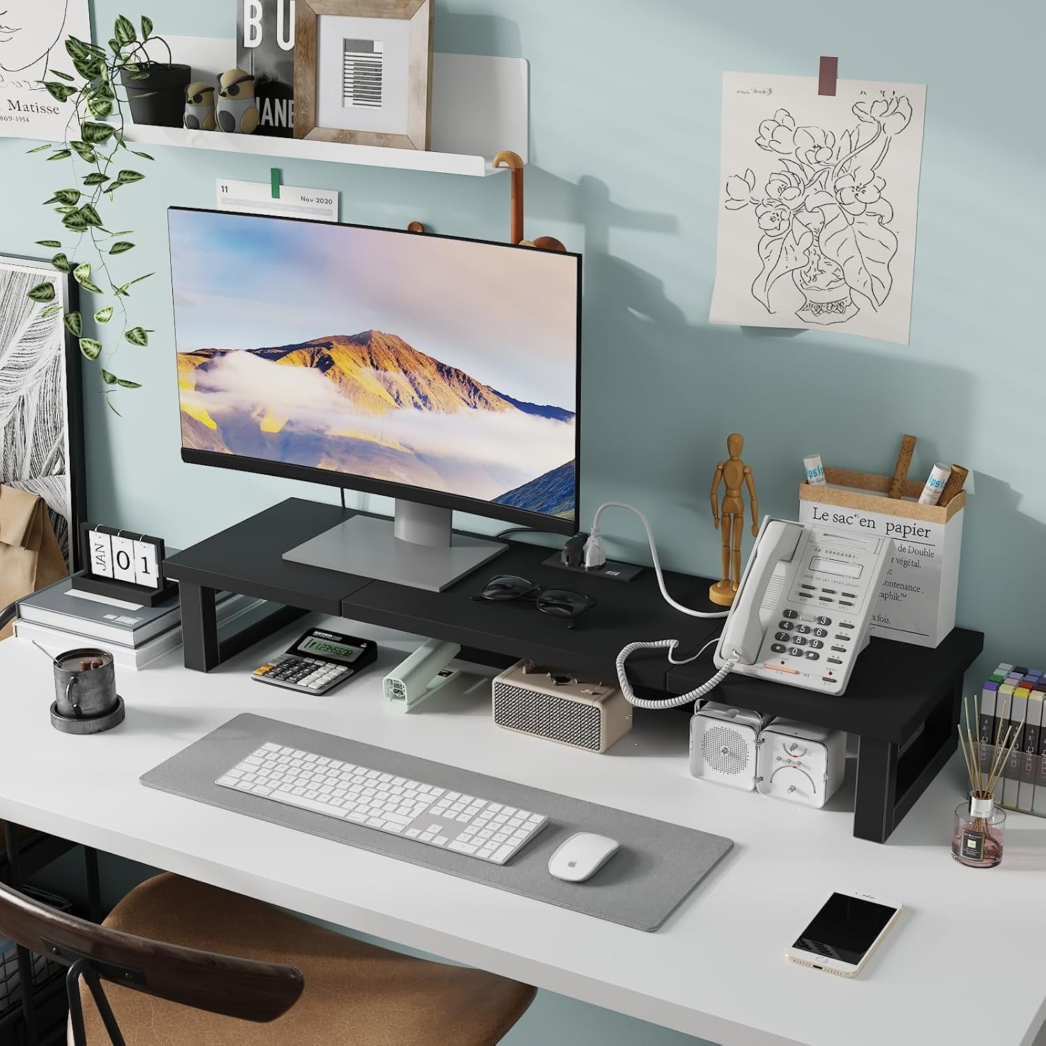 Riser with Power Outlet for 1-2 s, Heavy Duty Desktop Organizer for Laptop Printer TV