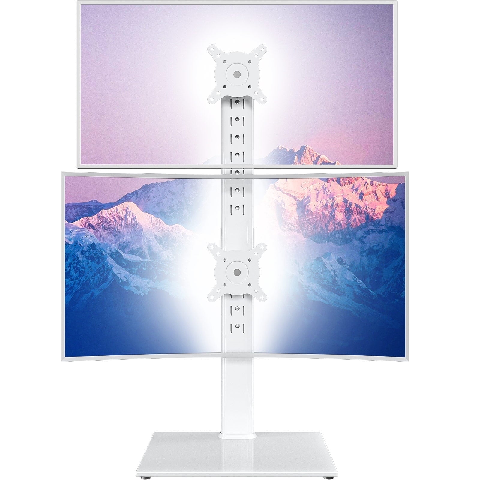 Dual Monitor Stand - Vertical Stack Screen Free-Standing Monitor Riser Fits Two 13 to 34 Inch Screen with Swivel, Tilt, Height Adjustable, H