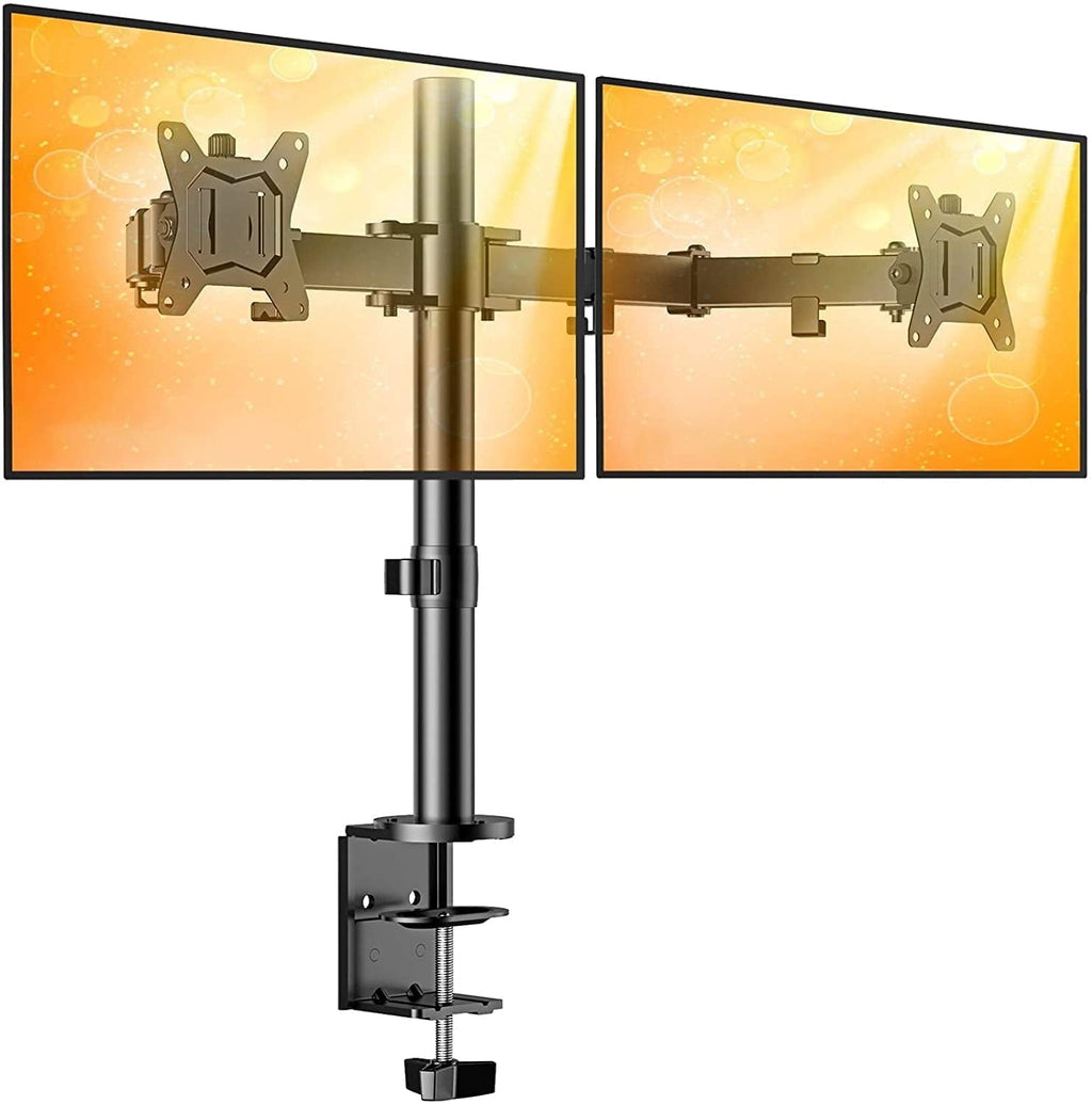 Dual Monitor Stand for 13 to 32 Inch Screens, Desk Mount with C-Clamp, Each Arm Holds 17.6 lbs, Double Monitor Mount Full Motion Adjustabili