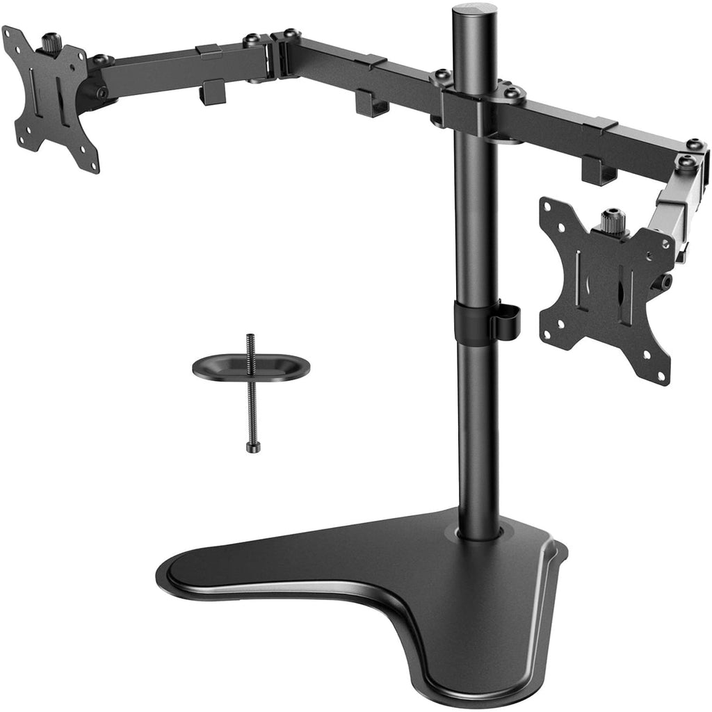 Dual Monitor Stand for Two 13-32 inch Flat Curved LCD Screens with Swivel, Tilt, Rotation & Height Adjustable Free St...