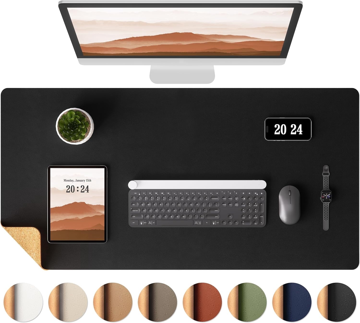 Dual-Sided Desk Pad, Leather Desk Mat, Natural Cork Desk Pad Protector, Large Mouse Pad for Desk, Waterproof Desk Blo...