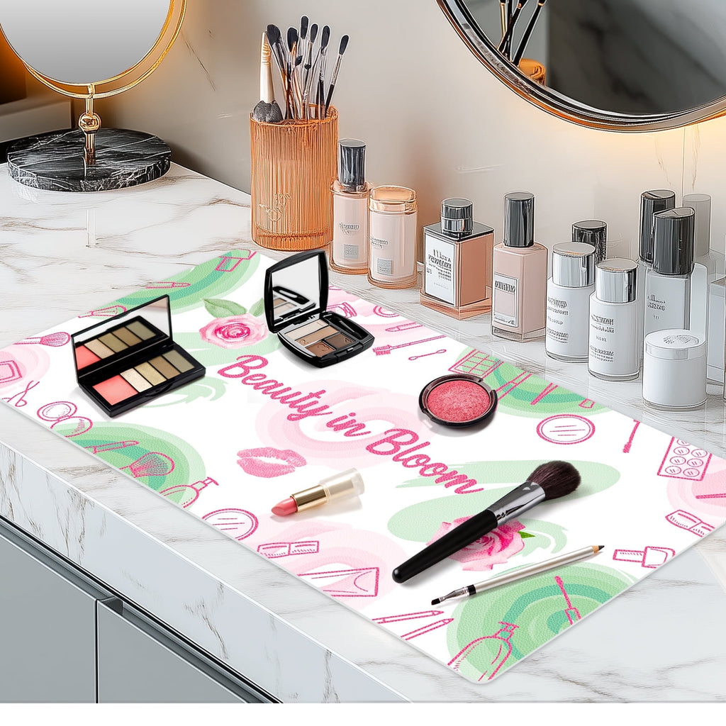 Dual-Sided Waterproof Synthetic Leather Makeup Mat for Desk, Makeup Station, Crafts, Multi-Use Scratch & Stain Resist...