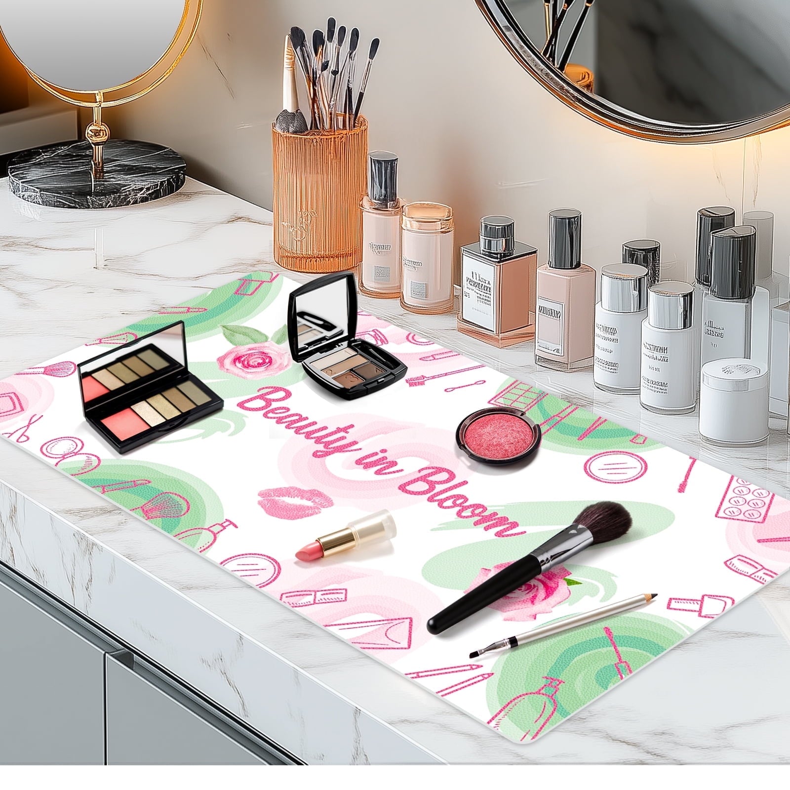 Dual-Sided Waterproof Synthetic Leather Makeup Mat for Desk, Makeup Station, Crafts, Multi-Use Scratch & Stain Resist...