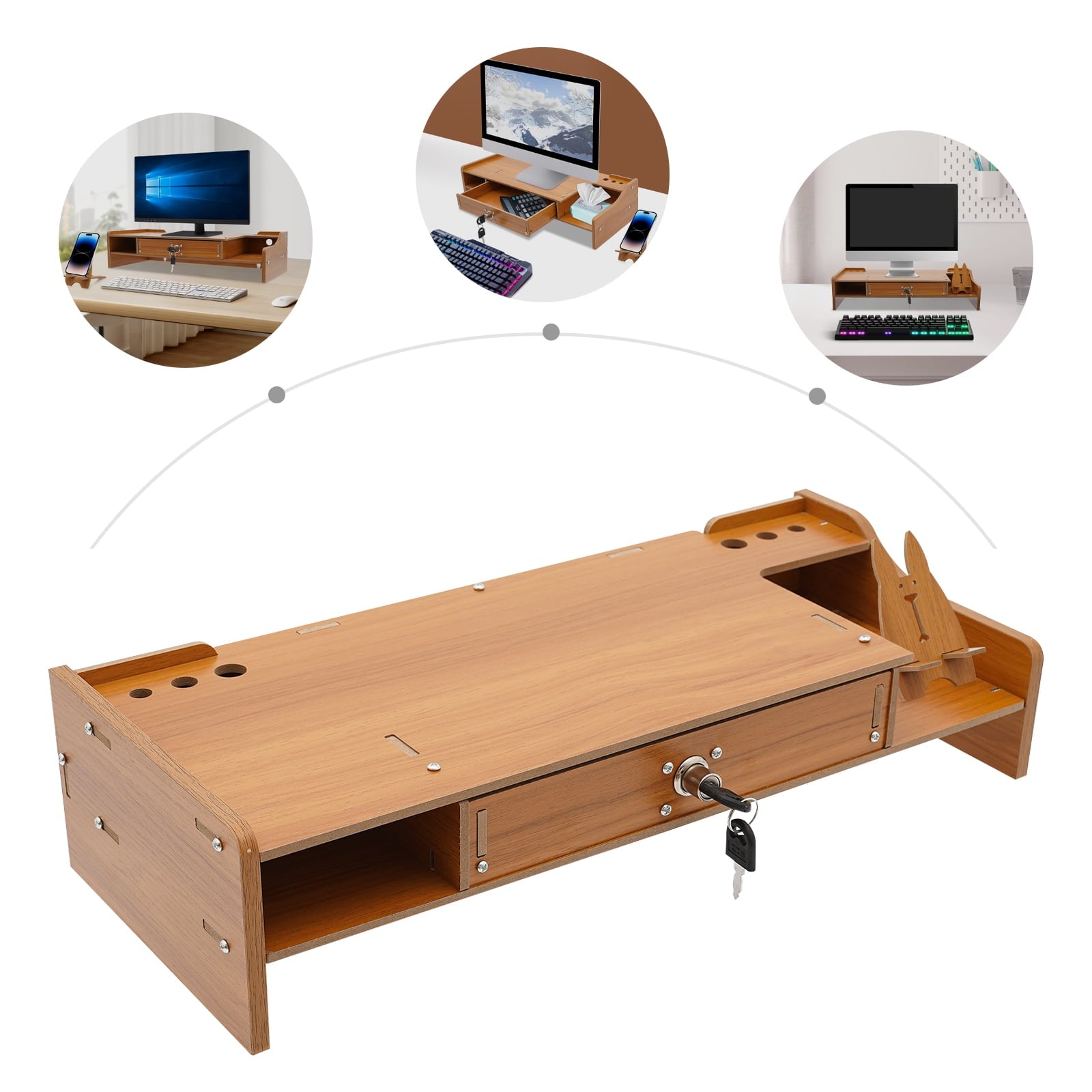 Dwellnix Wooden Monitor Riser Rack w Drawer Computer Laptop PC Stand Desk Organizer