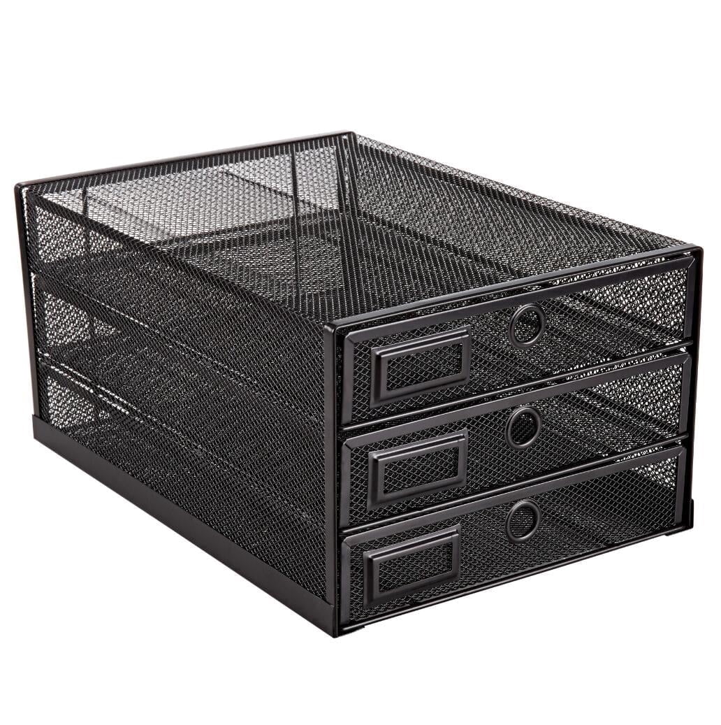 Wire Mesh Desk Organizer 3 Drawer Sorter - Black