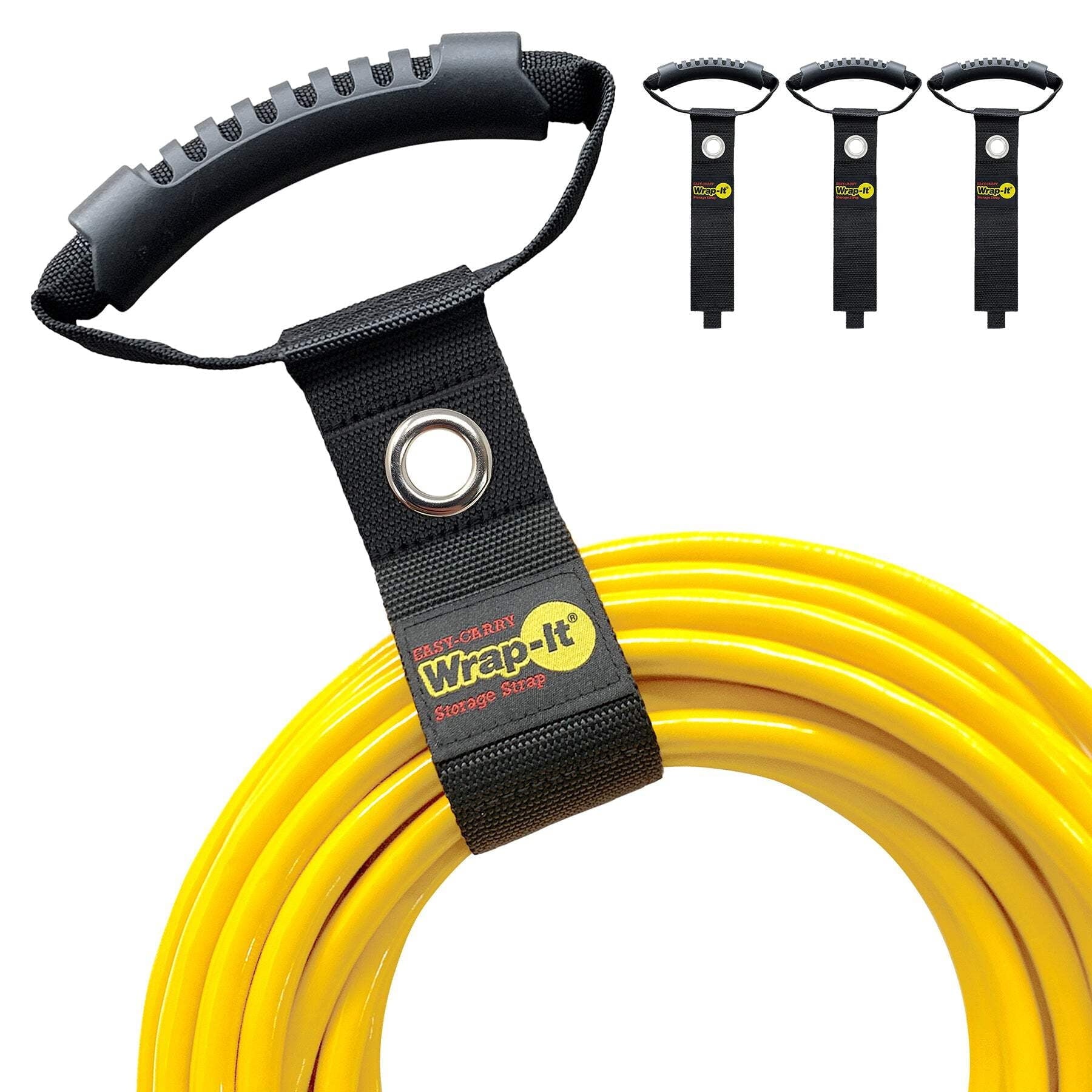Easy-Carry Straps - 17" (3-Pack) Black with Grommet - Extension Cord Organizer with a Handle for Cable and Hose Storage