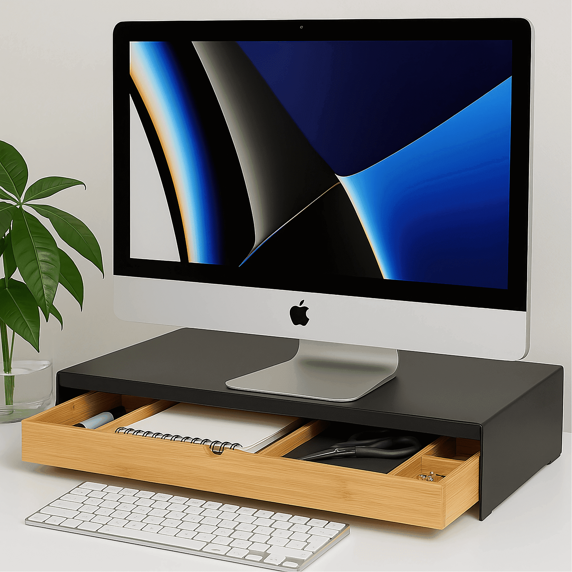Ergonomic Monitor Stand with Bamboo Drawer, Computer Riser for Desk with Storage Organizer, Desktop Shelf for Home Of...