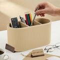 FKSZLL PU Leather Pen Holder Multifunctional Remote Control Holder with 3 Compartments Stylish Desktop Organizer Caddy for Home Office Desk