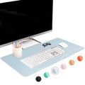 PU Leather Desk Pad, XL 31.5 x 15.75 in, Non-Slip Flannelette Base, Stitched Desk Mat, Smokey Blue