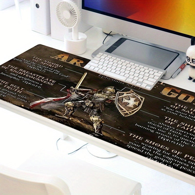 Faithgee Armor of God Ergonomic Mouse Pad, 31.5"x11.8 Inch, Non-Slip Rubber Desk Mat with Jesus Cross Design, Soft Co...