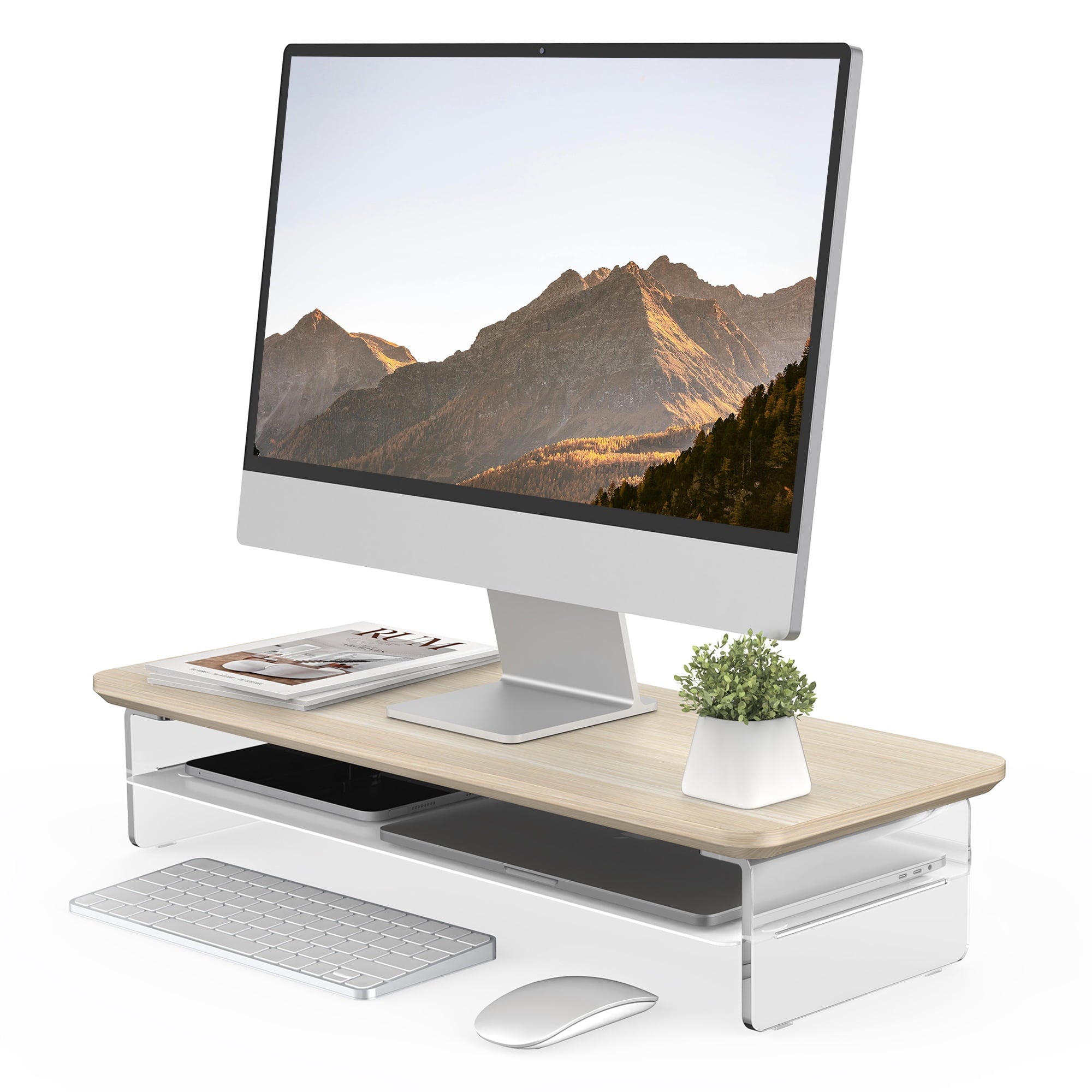 Fenge Acrylic Monitor Stand Riser, 23.6 Inches Acrylic Clear Monitor Stand