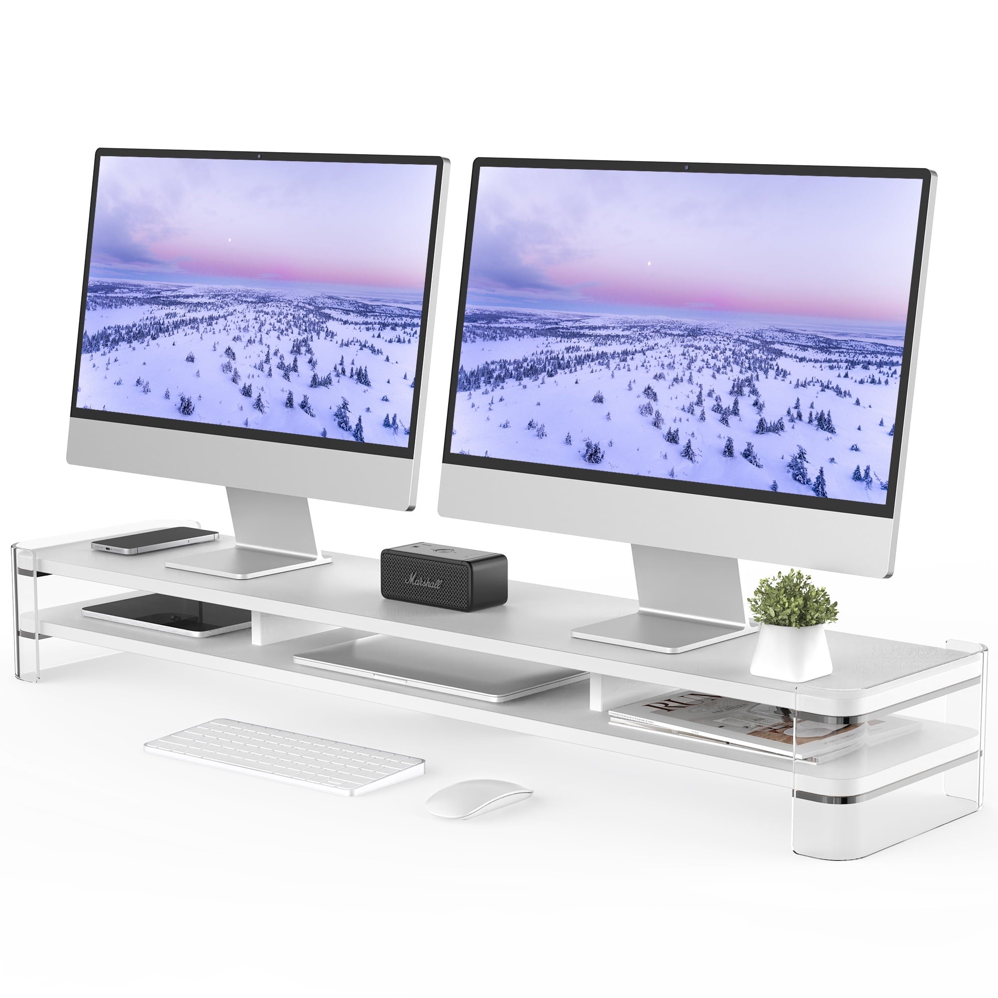 Fenge Acrylic Monitor Stand Riser, 43.1 inch Clear Dual Acrylic Computer Monitor Stand for 2 Monitors