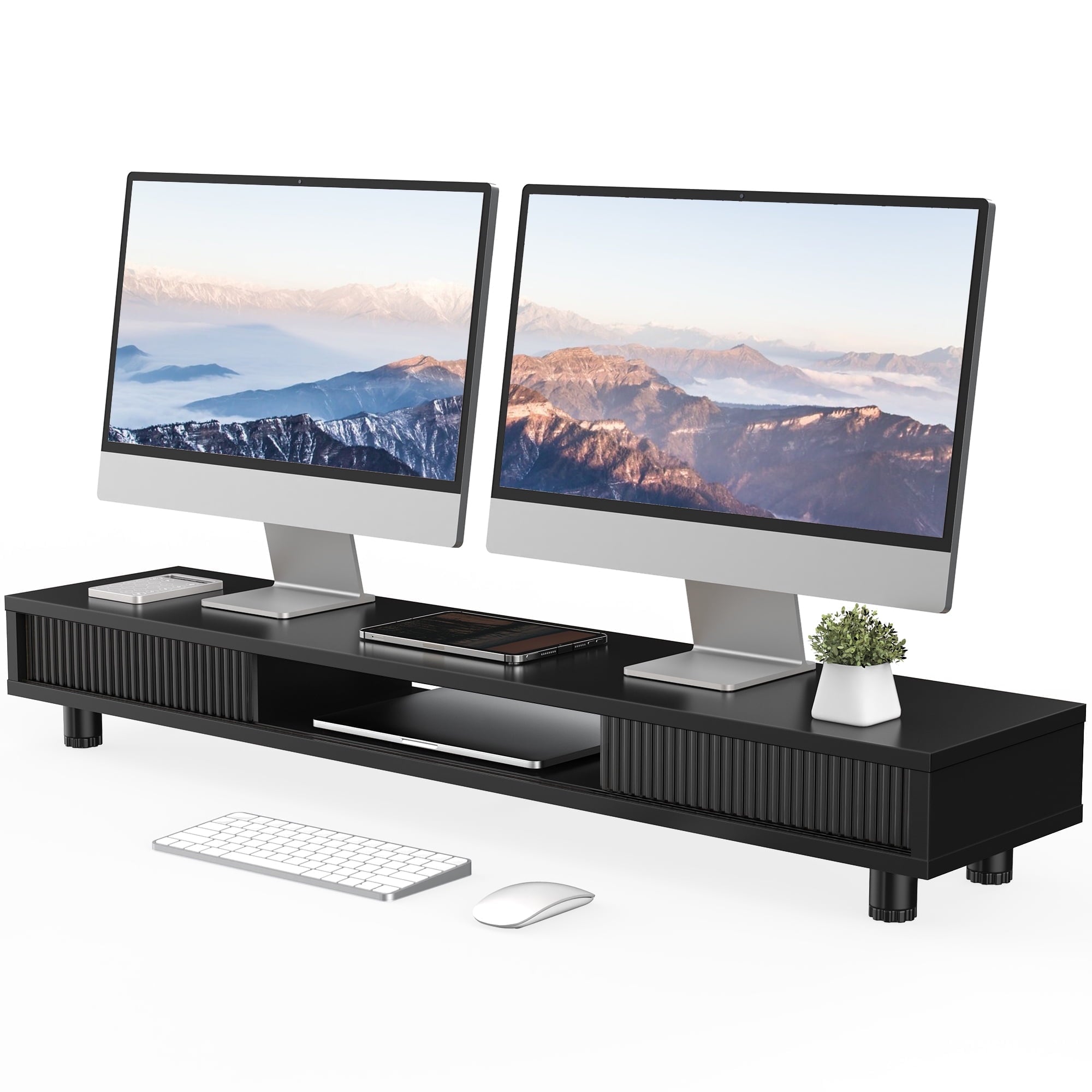 Fenge Dual Monitor Stand, 42.5inch Long Monitor Stands Riser for 2 Monitors