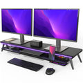 Dual Monitor Stand, Monitor Stands Riser for 2 Monitors, 42.5 Inch Monitor Stands Shelf with 12 Color LED Light for O...