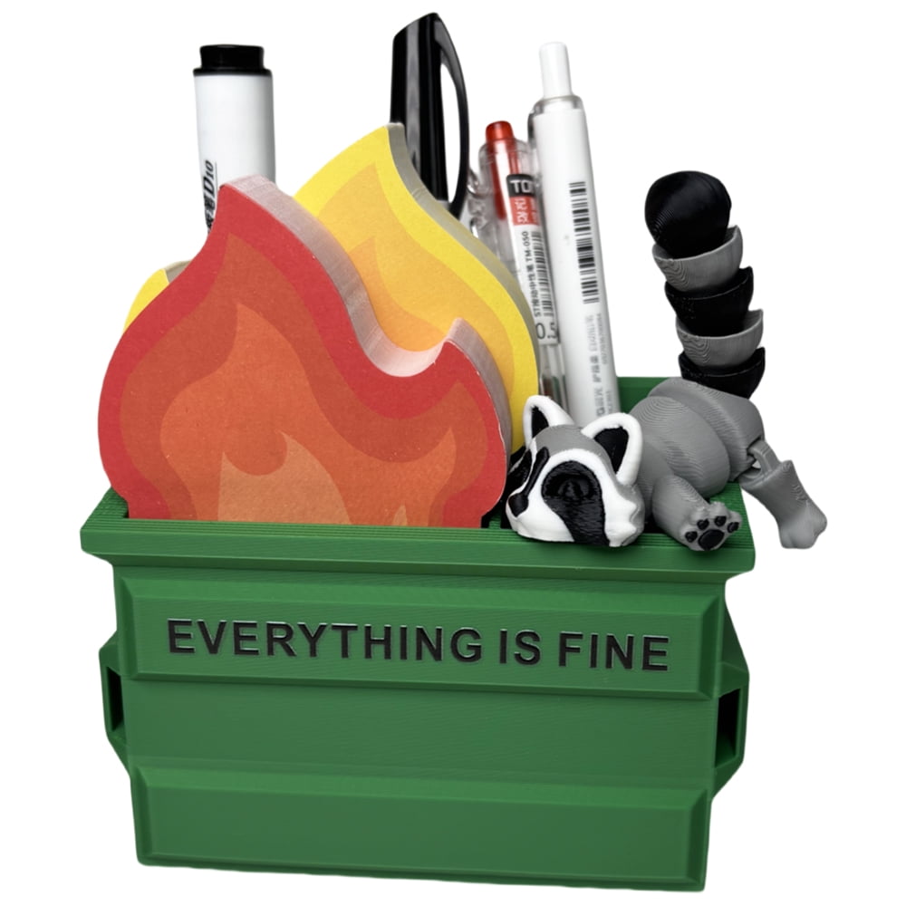 Funny Dumpster Fire Pen Holder with 300 Sticky Notes Cute Desk Organizer for Office, White Elephant Gag Gift for Cowo...