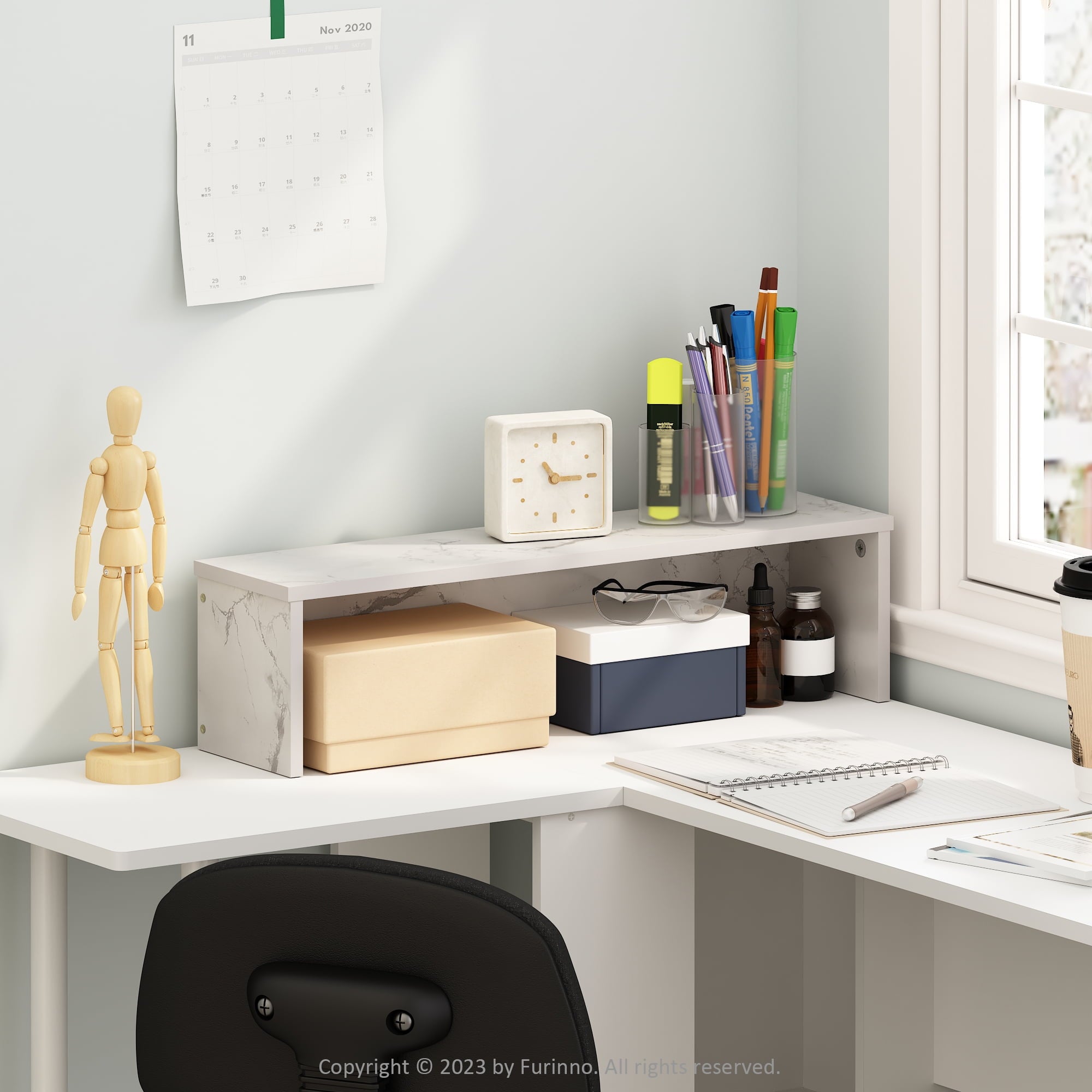 Furinno Classic 23-Inch Desk Organizer, Shelf Organizer Storage & Display Stand, Marble White