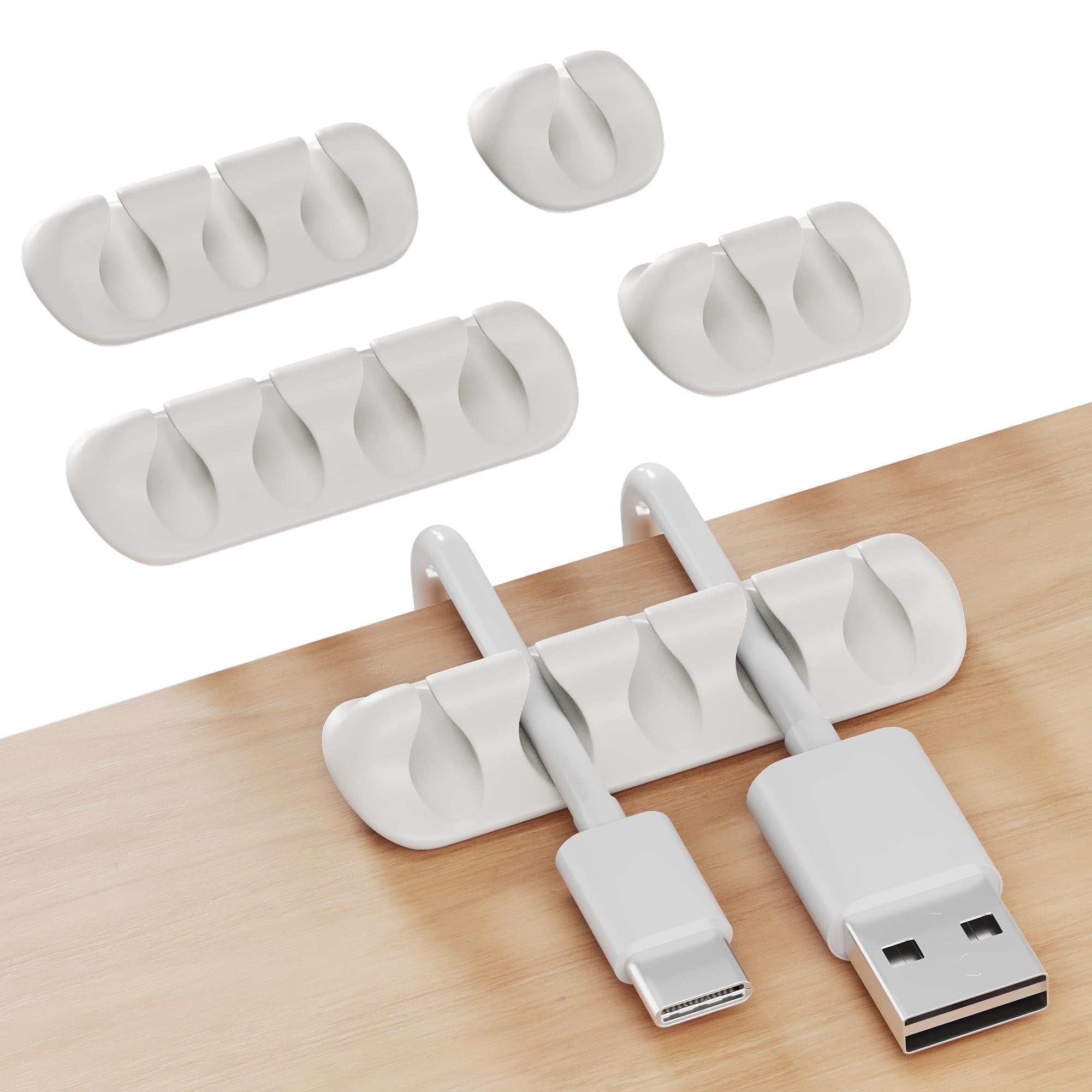 Cable Organizer with Strong Adhesive PVC White 5 Count