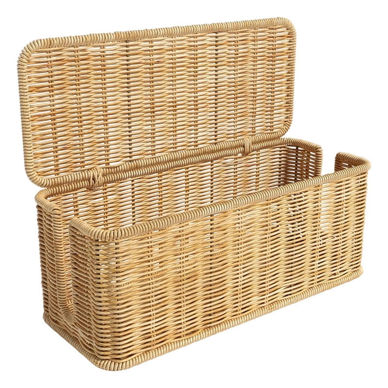 Handmade Cable Management Box, Durable Rattan Cable Organizer With Lid, 2 Open Slots Cords Hider Box, Under Desk Cord Organizer for TV Compu