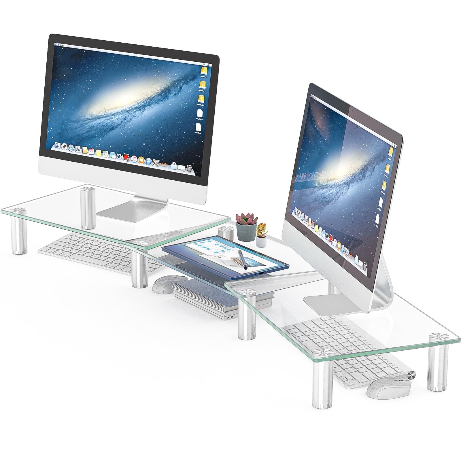 Hemudu Dual Monitor Stand -Adjustable Length and Angle Dual Monitor Riser, Computer Monitor Stand, Desktop Organizer, Monitor Stand Riser fo