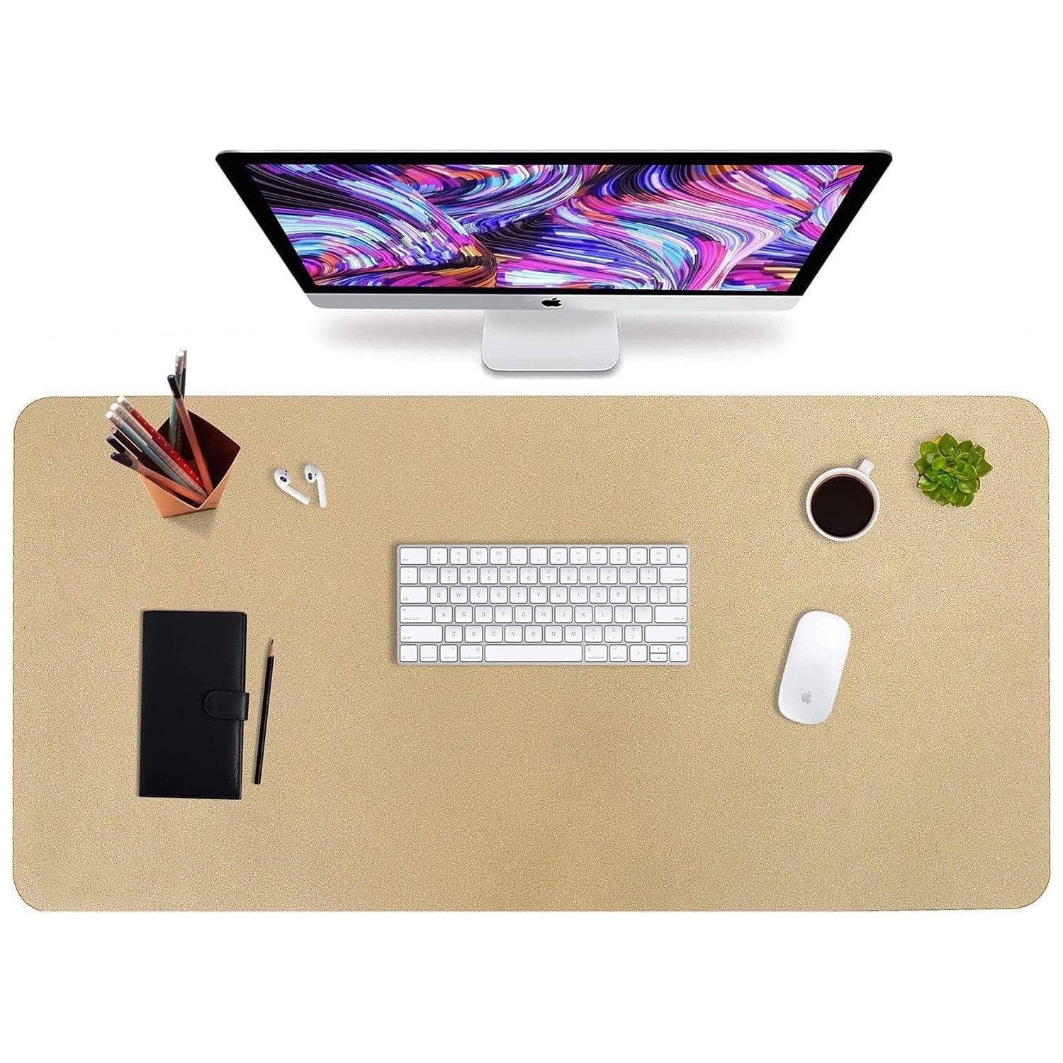 Desk Pad, 31.5" x 15.8" Desktop Waterproof Protector Writing Mat for Keyboard and Mouse, Dual Side Use Leather Non Sl...