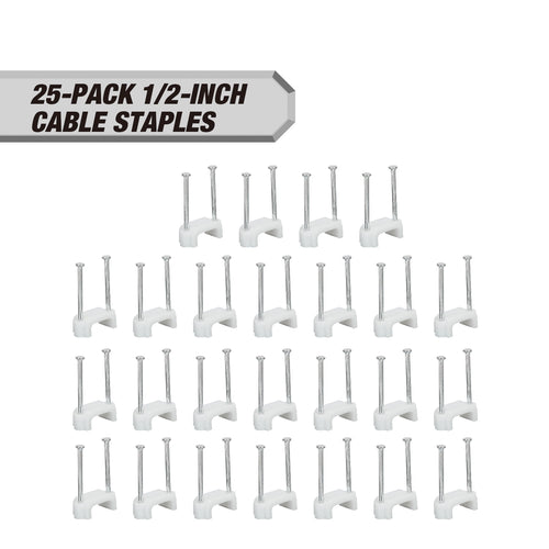 Hyper Tough 25-Pack 1/2-inch Cable Staples, White
