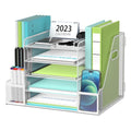 5-Tier Desk Organizer with File Holder, Mesh Paper Letter Tray Organizer with Magazine Holder, Desktop Organizer and ...