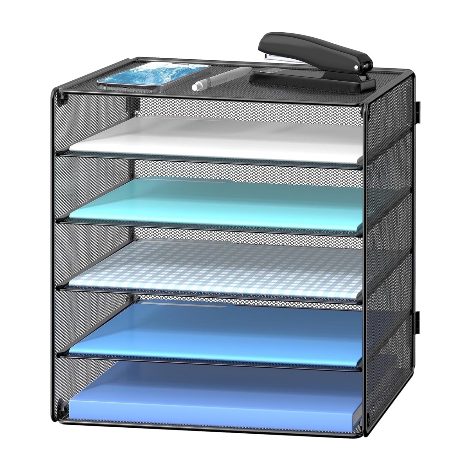 5 Tier Metal Desktop Organizer Tray, Desk Paper Organizer for Home Office, Black, 1 Pcs