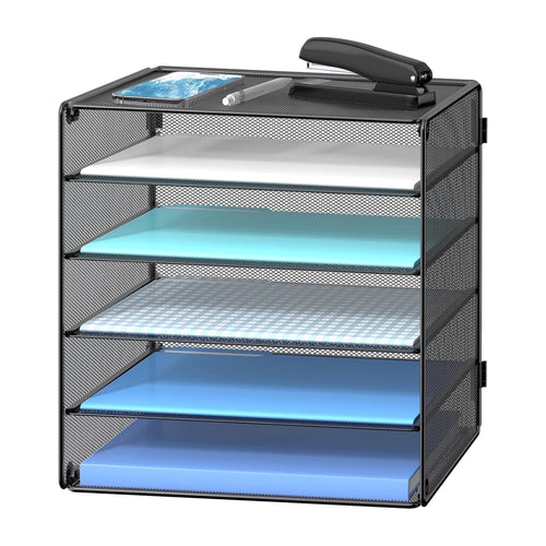5 Tier Metal Desktop Organizer Tray, Desk Paper Organizer for Home Office, Black, 1 Pcs