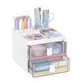 INTIGE Desk Organizer with 2 Drawers, Multi-Functional Pencil Pen Holder for Desk Storage with 3 Compartments, Mini Cute Desk Accessories