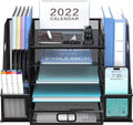 Paper 5 Compartment Mesh Desk Organizer with Drawer, Black