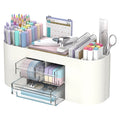 Plastic Desk Organizer with Pencil Pen Holder, 10-Compartment Pen Organizer with 3 Drawers