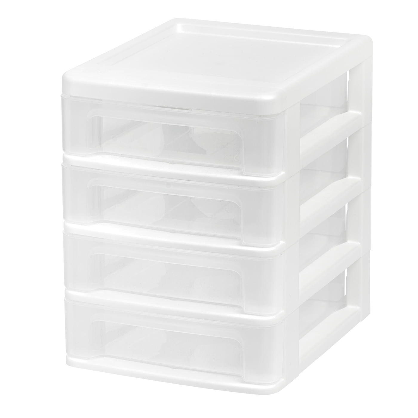IRIS Small 4-Drawer Compact Desktop Organizer, Stacking Desktop Unit, White-Clear, Single