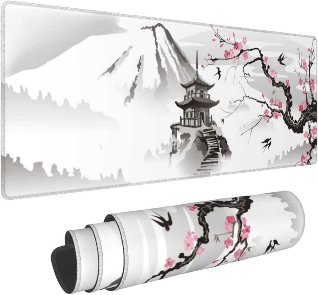 Japanese Cherry Blossom Gaming Mouse Pad Non-Slip Rubber Base 31.5×11.8 with Stitched Edges Waterproof Pads Computer ...