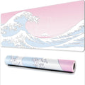 Japanese Sea Wave Large Mouse Pad, Anime Gaming Mouse Pad with Stitched Edges, Non-Slip Rubber Base, Kanagawa 35.4x15.7 Inch XXL Mouse Pad K