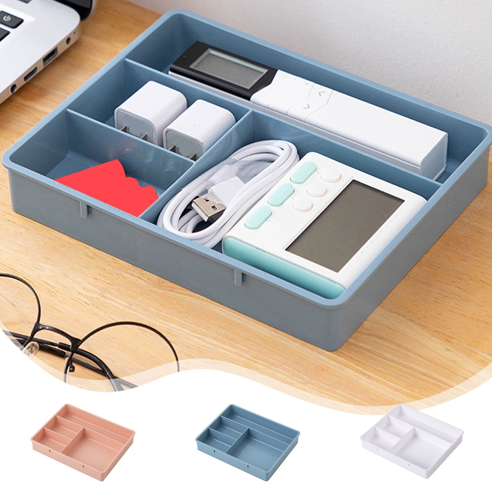 Desk Drawer Organizer, Plastic Drawer Organizer Tray with 4 Compartments, Desk Organizer for Office Supplies, Desktop...
