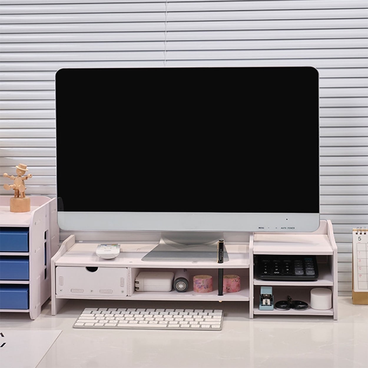 Office Wood Desk Organizer, Top Monitor Stand Riser, Multifunctional Storage Desktop Shelf