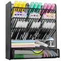 Metal Pen Organizer, Pencil Holder for Desk, Office Desktop Organizer with Drawer