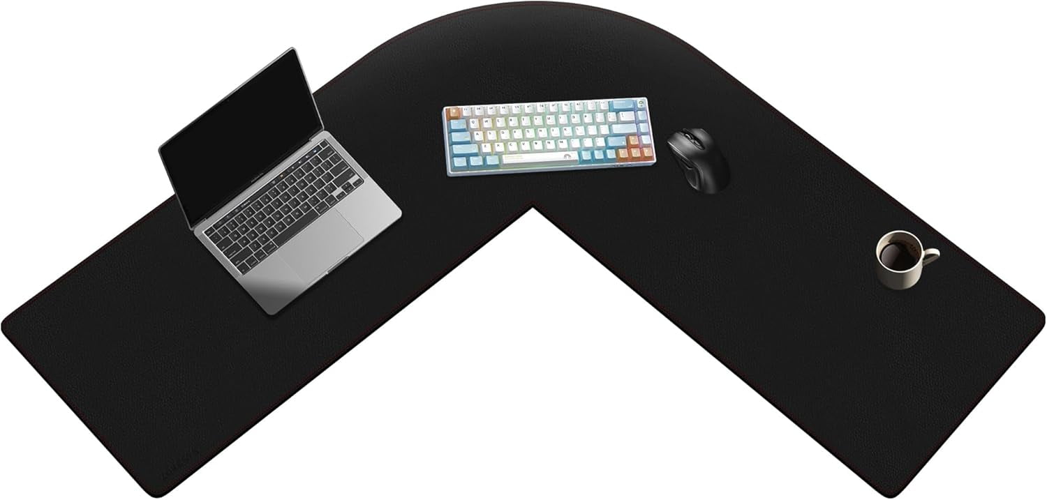 L Mat ) x ) x ), Mouse pad for Corner , Computer Corner Pad, Writing Pad Protector, Large Waterproof PU Leather Corne...