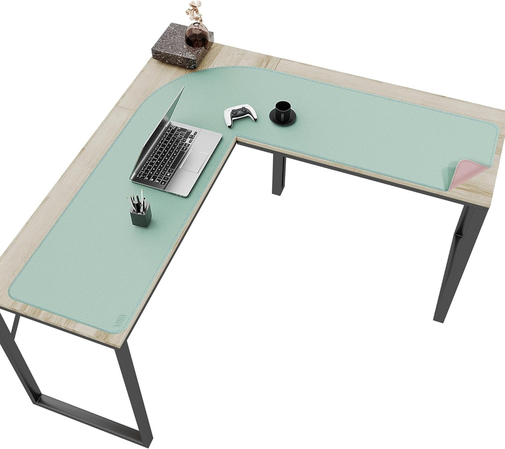 L-Shaped Leather Desk Pad Protector,Large Mouse Pad Corner Desk Mat,Double Sided Desk Blotter for Computer,Laptop,Office or Home,51" x 51"x