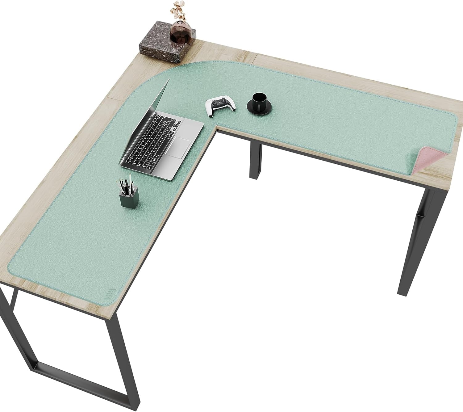 L-Shaped Leather Desk Pad Protector,Large Mouse Pad Corner Desk Mat,Double Sided Desk Blotter for Computer,Laptop,Office or Home,51" x 51"x