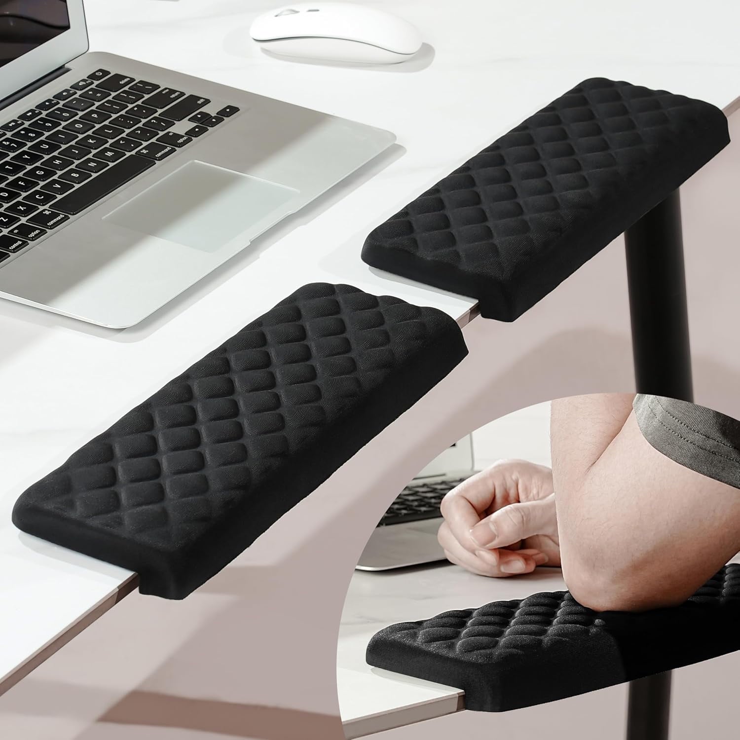 desk mat for desks, elbow support pad, non-slip, 2-piece ergonomic, for offices, black