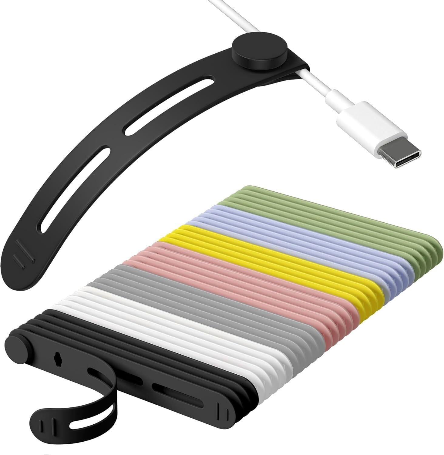 LQQBOX 35Pcs Reusable Cable Ties, Adjustable Silicone Cord Organizer Small Zip Ties for Charging Cords Earphone Computer Wire, Office Desk C